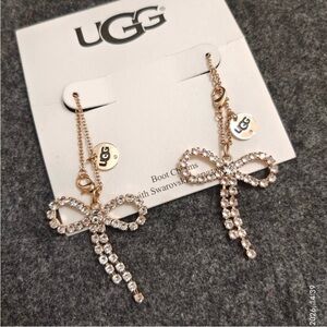 UGG Gold Bow Crystal Dangle Earrings